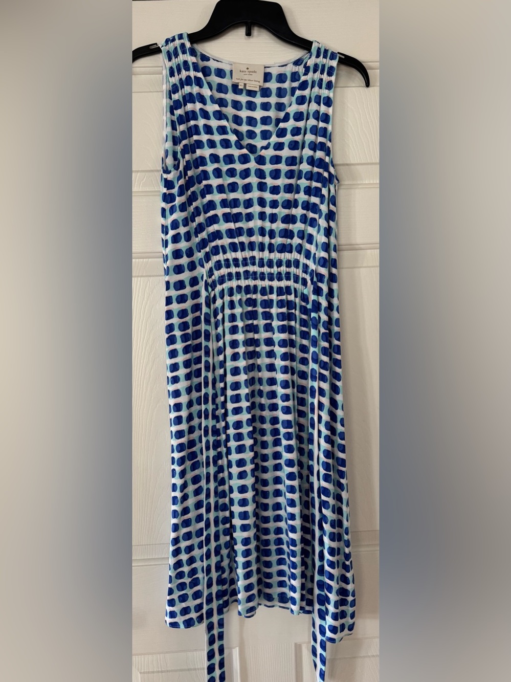 kate spade Blue and White Dot-Print Midi Dress with tie waist size XS